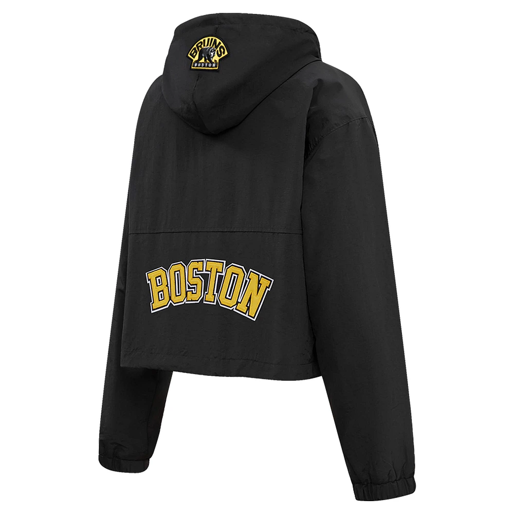 Coupe-vent court classique à demi-zip Pro Standard pour femmes, noir des Bruins de Boston