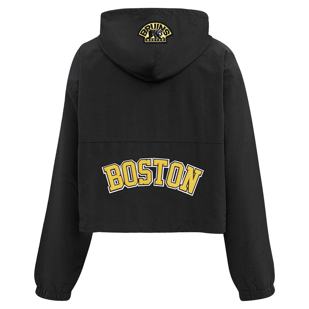 Coupe-vent court classique à demi-zip Pro Standard pour femmes, noir des Bruins de Boston