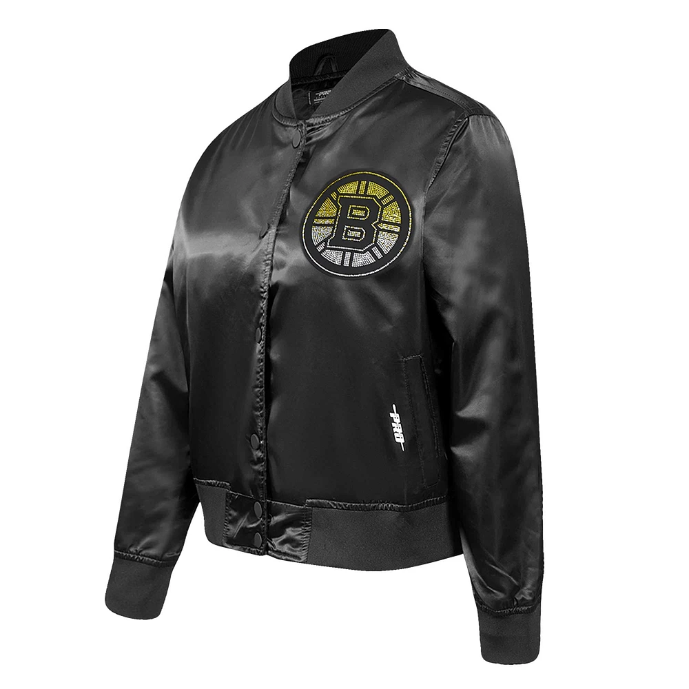 Women's Pro Standard  Black Boston Bruins Rhinestone Jewels Satin Full-Snap Jacket