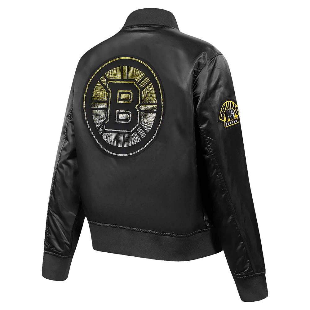 Women's Pro Standard  Black Boston Bruins Rhinestone Jewels Satin Full-Snap Jacket