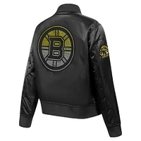 Women's Pro Standard  Black Boston Bruins Rhinestone Jewels Satin Full-Snap Jacket