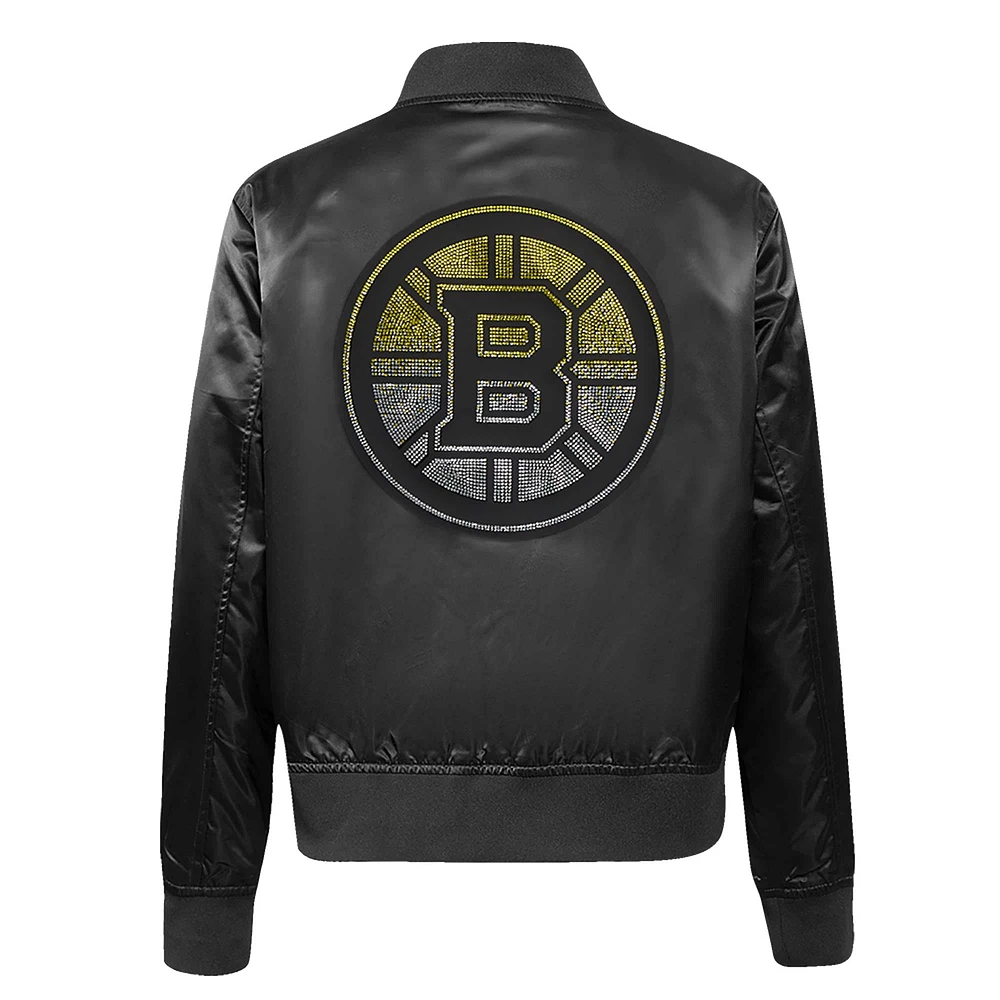 Women's Pro Standard  Black Boston Bruins Rhinestone Jewels Satin Full-Snap Jacket