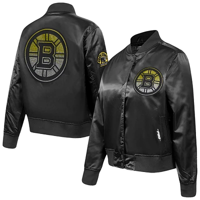 Veste en satin à boutons-pression et strass pour femme Pro Standard Boston Bruins noire