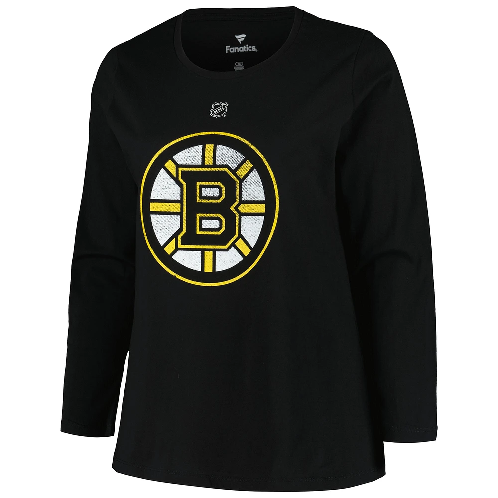 Women's Profile David Pastrnak Black Boston Bruins Plus Distressed Printed Name & Number Long Sleeve T-Shirt