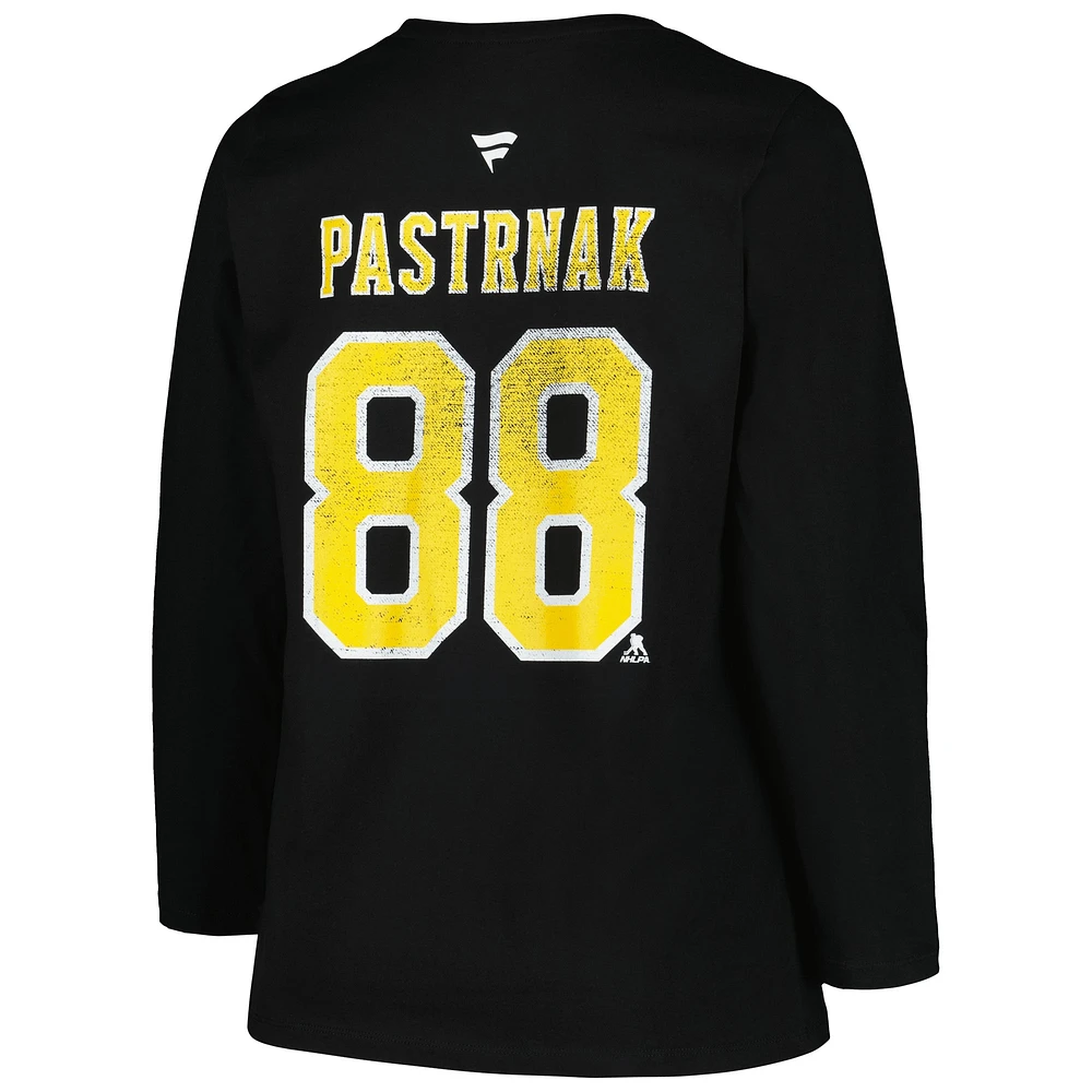 Women's Profile David Pastrnak Black Boston Bruins Plus Distressed Printed Name & Number Long Sleeve T-Shirt