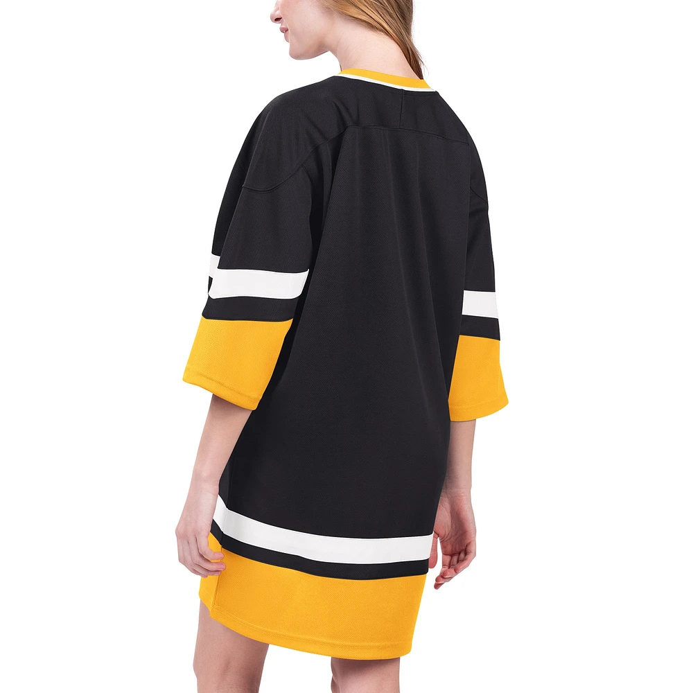 Robe sneaker à manches mi-longues et col en V Starter noire pour femmes des Bruins de Boston Hurry-Up Offense