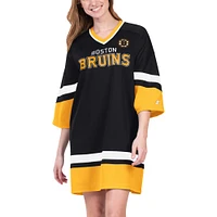 Women's Starter Black Boston Bruins Hurry-Up Offense Boxy V-Neck Half-Sleeve Sneaker Dress