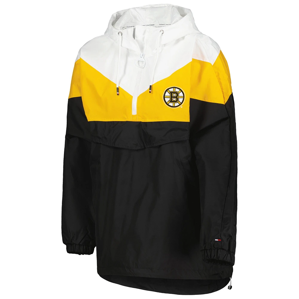 Women's Tommy Hilfiger Black/Gold Boston Bruins Staci Half-Zip Windbreaker Jacket