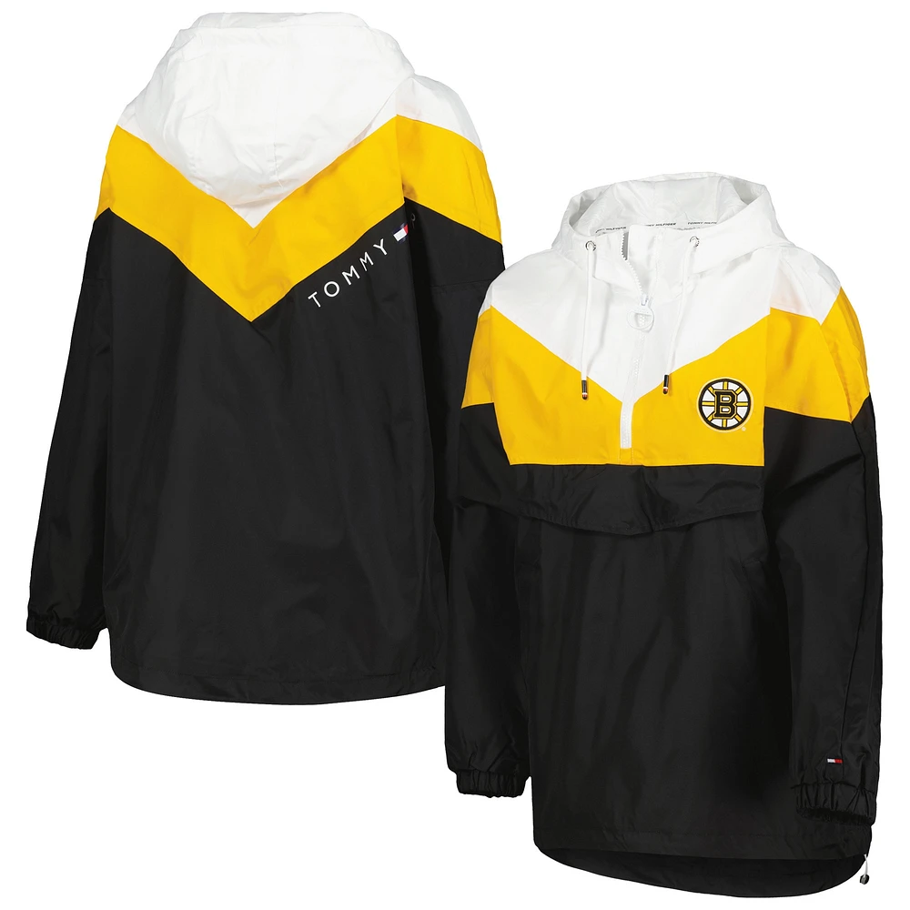 Coupe-vent à demi-glissière Tommy Hilfiger Boston Bruins Staci pour femme, noir/doré