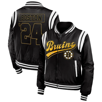 Veste aviateur entièrement zippée noire WEAR by Erin Andrews des Boston Bruins Baller pour femme