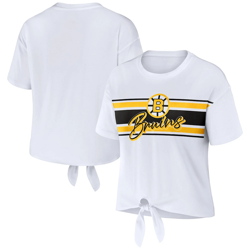 T-shirt blanc avec nœud sur le devant des Bruins de Boston WEAR by Erin Andrews pour femmes