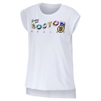 Women's WEAR by Erin Andrews White Boston Bruins Greetings From Muscle T-Shirt