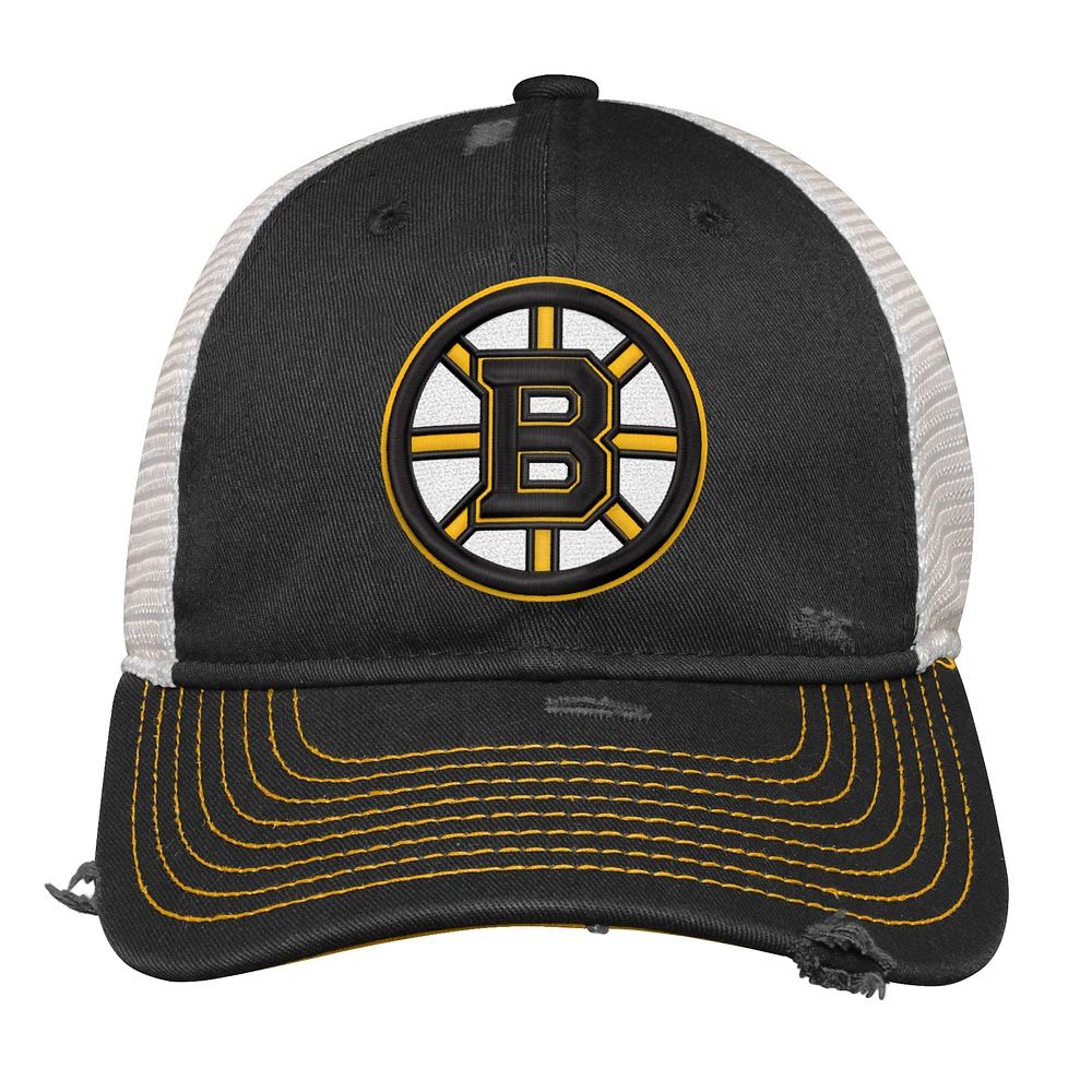 Youth Black Boston Bruins Slouch Trucker Adjustable Hat