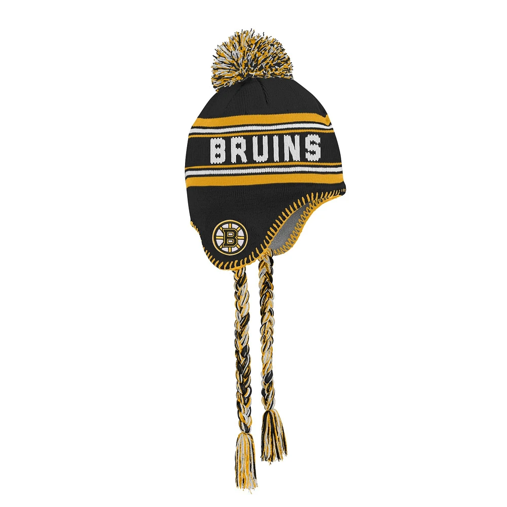 Bonnet en tricot à pompon jacquard noir pour jeunes Bruins de Boston avec pompon