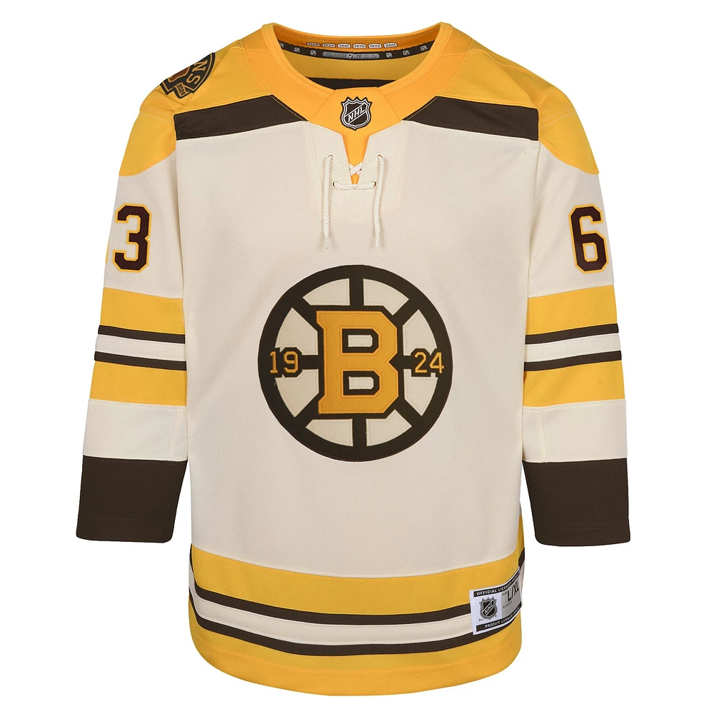 Maillot de joueur premier du 100e anniversaire des Bruins Boston crème Brad Marchand pour jeunes