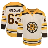 Maillot de joueur premier du 100e anniversaire des Bruins Boston crème Brad Marchand pour jeunes