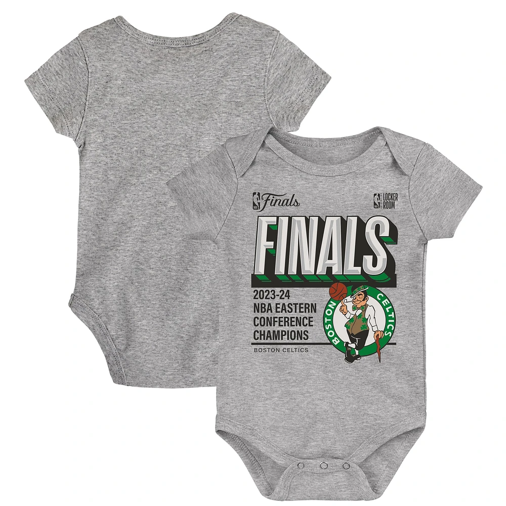 Infant Fanatics Heather Gray Boston Celtics 2024 Eastern Conference Champions Locker Room Bodysuit