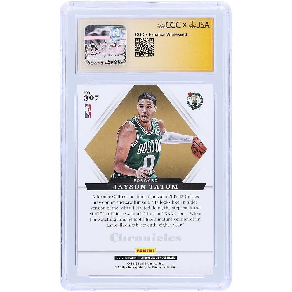 Jayson Tatum Boston Celtics Autographed 2017-18 Panini Chronicles Majestic #307 CGC Fanatics Witnessed Authenticated /10 Rookie Card