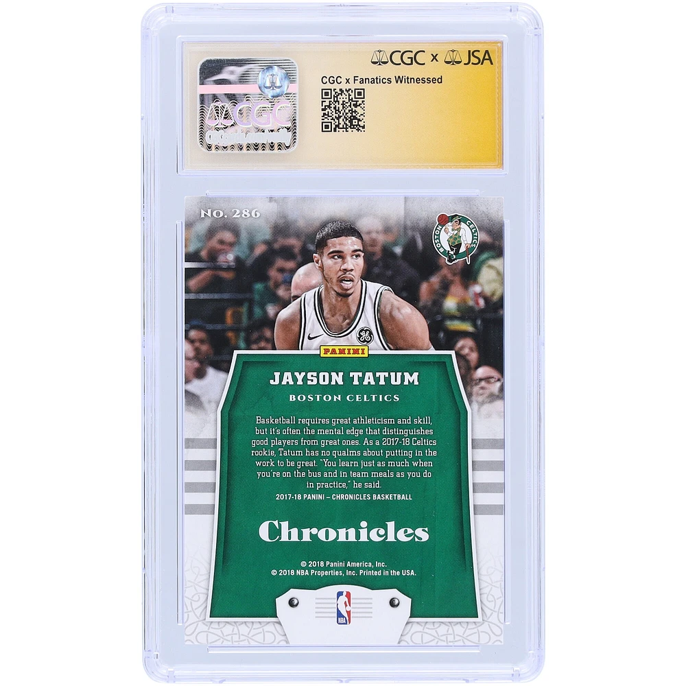 Jayson Tatum Boston Celtics Autographed 2017-18 Panini Chronicles #286 CGC Fanatics Witnessed Authenticated 10/10 Rookie Card