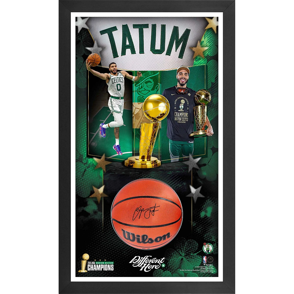 Jayson Tatum Boston Celtics Framed 24" x 40" 2024 NBA Finals Champions Break Through Shadowbox Photograph with Autographed Basketball