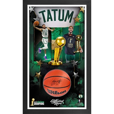 Jayson Tatum Boston Celtics Framed 24" x 40" 2024 NBA Finals Champions Break Through Shadowbox Photograph with Autographed Basketball