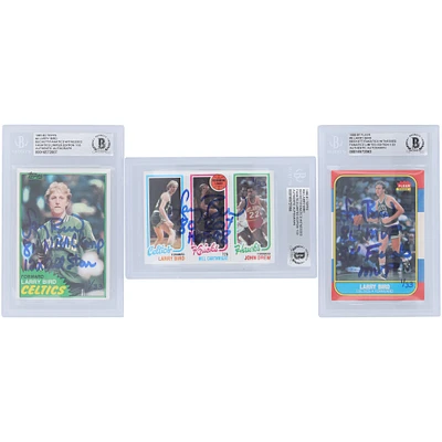 Larry Bird Boston Celtics Autographié 1981-82, 1980-81,1986-87 Topps Fleer Set #4,94,9 #1/33 Beckett Fanatics Witnessed Ensemble de 3 cartes authentifiées avec plusieurs inscriptions