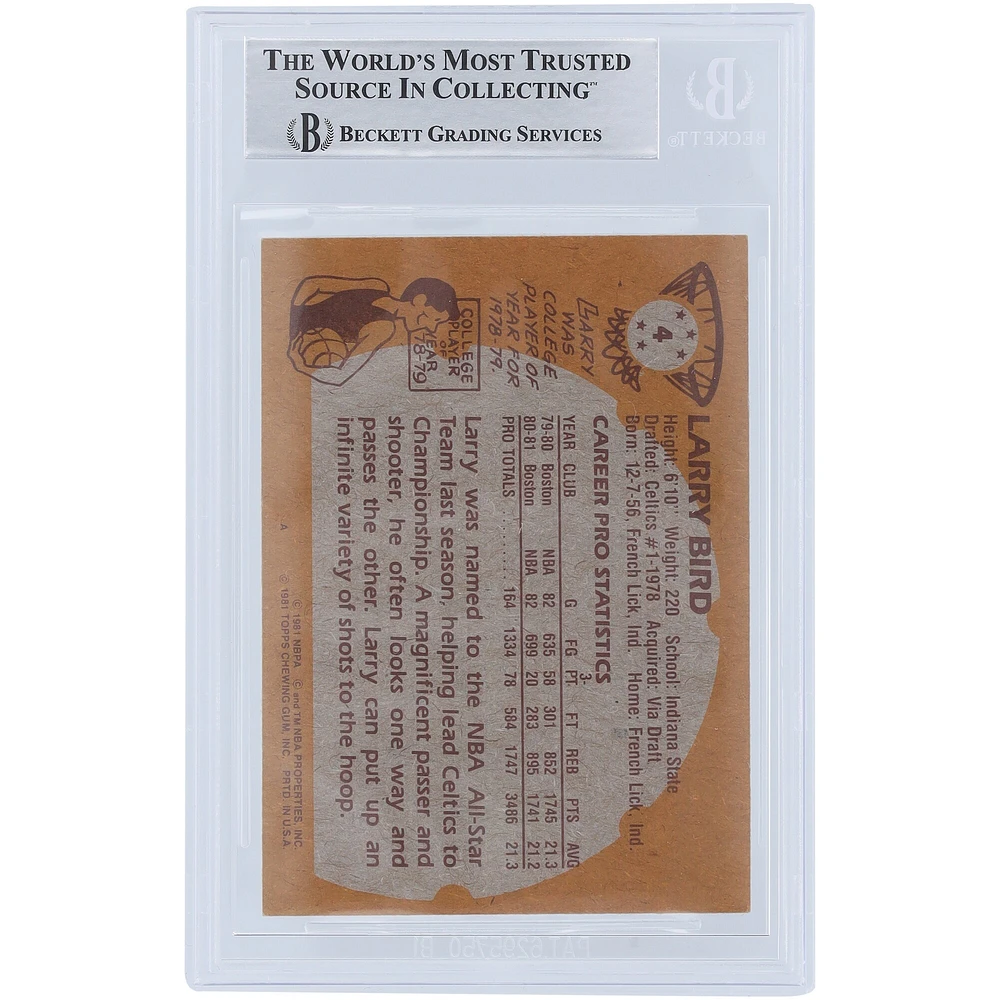 Larry Bird Boston Celtics Autographié 1986-87, 1980-81, 1981-82 Topps Fleer Set #9,94,4 #33/33 Beckett Fanatics Witnessed Authentifié Ensemble de 3 cartes avec plusieurs inscriptions