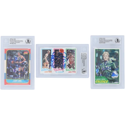 Larry Bird Boston Celtics Autographié 1986-87, 1980-81, 1981-82 Topps Fleer Set #9,94,4 #33/33 Beckett Fanatics Witnessed Authentifié Ensemble de 3 cartes avec plusieurs inscriptions