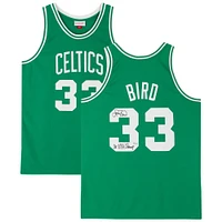 Maillot authentique autographié par Larry Bird Boston Celtics Mitchell & Ness 1985-1986 vert avec inscription « 3x NBA Champ » - Édition limitée à 133 exemplaires