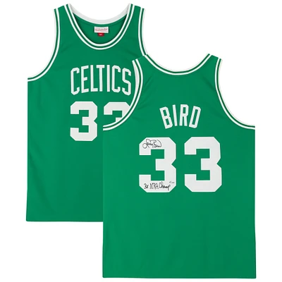 Maillot authentique autographié par Larry Bird Boston Celtics Mitchell & Ness 1985-1986 vert avec inscription « 3x NBA Champ » - Édition limitée à 133 exemplaires