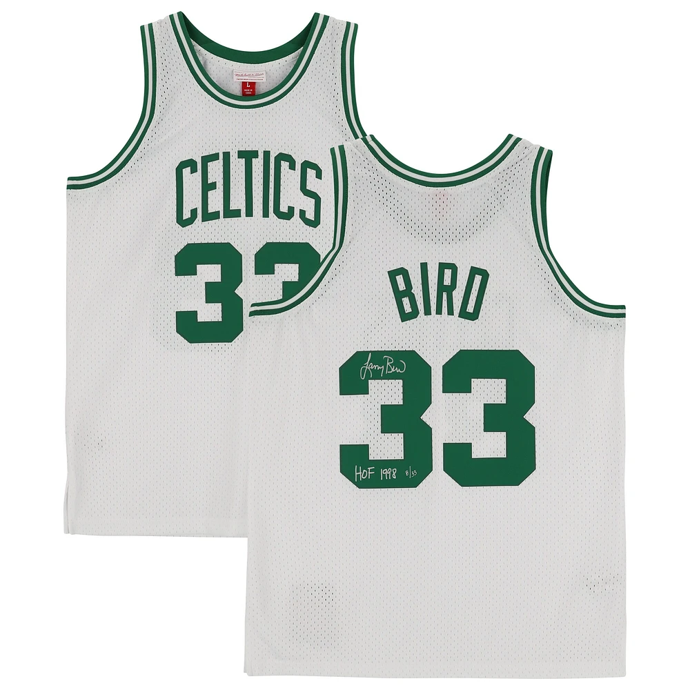 Maillot Swingman blanc autographié par Larry Bird des Boston Celtics Mitchell & Ness 1985-86 avec inscription « HOF 1998 » - Édition limitée à 33 exemplaires