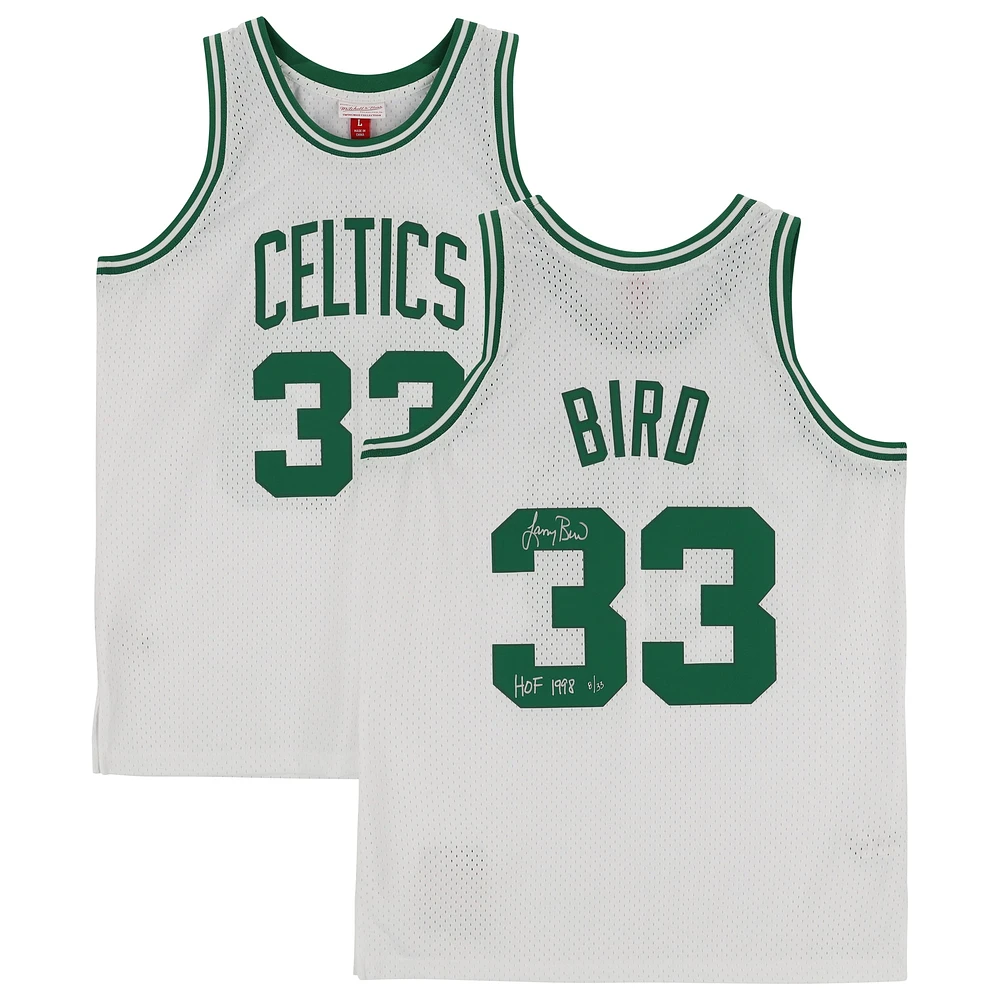 Maillot Swingman blanc autographié par Larry Bird des Boston Celtics Mitchell & Ness 1985-86 avec inscription « HOF 1998 » - Édition limitée à 33 exemplaires