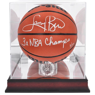 Larry Bird Boston Celtics Autographed Wilson Authentic Series Indoor/Outdoor Basketball with "3x NBA Champs" Inscription & Mahogany Team Logo Basketball Display Case - Limited Edition of 33