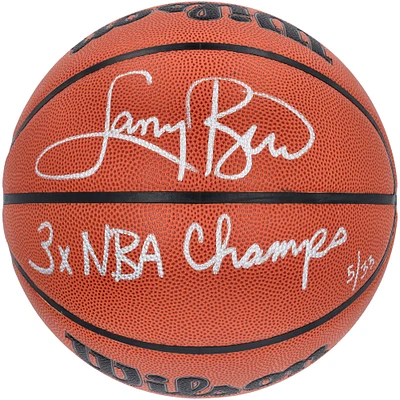 Ballon de basket-ball d'intérieur/extérieur Wilson Authentic Series autographié par Larry Bird Boston Celtics avec inscription « 3x NBA Champs » - Édition limitée à 33 exemplaires