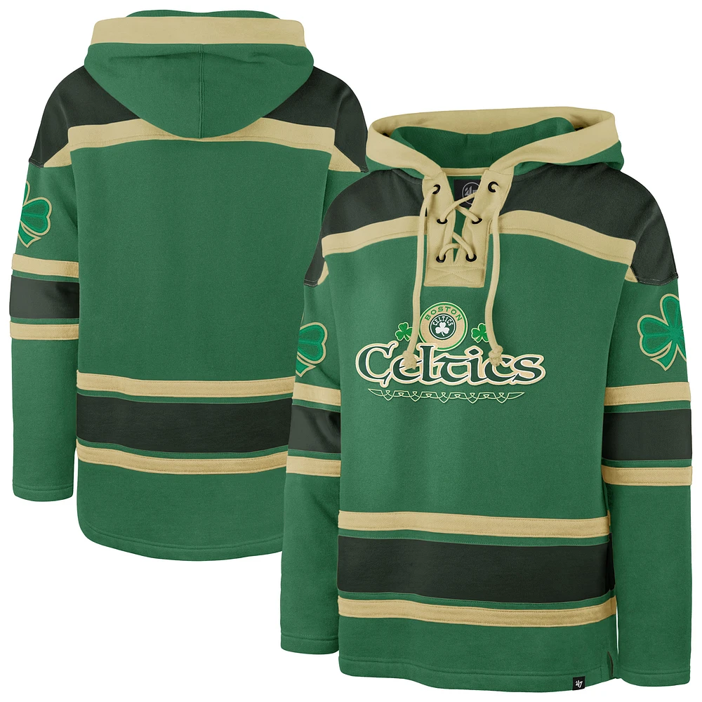 Men's '47  Kelly Green Boston Celtics McLucky Superior Lace-Up Pullover Hoodie