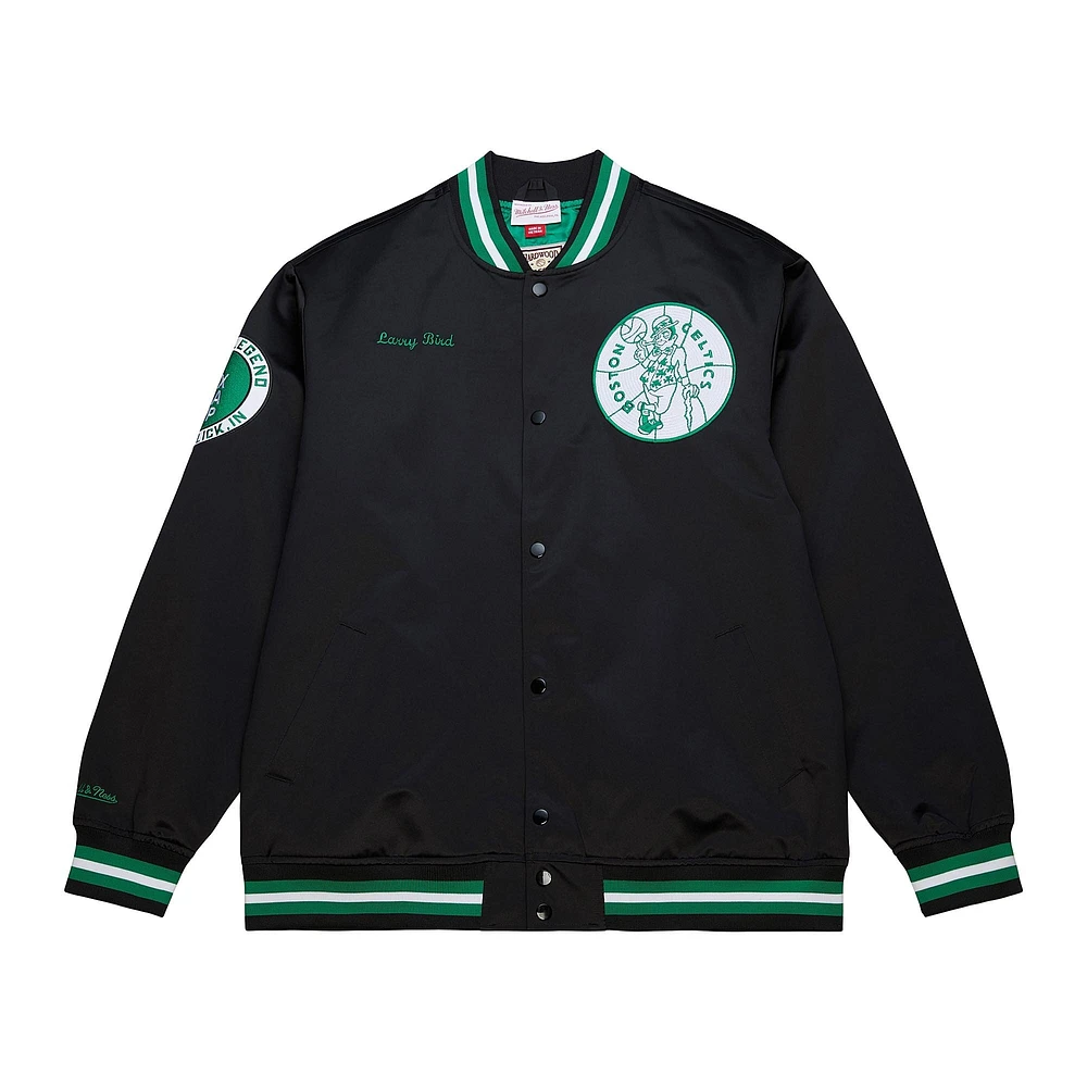 Men's Mitchell & Ness Larry Bird Black Boston Celtics NBA Legends Full-Snap Satin Jacket