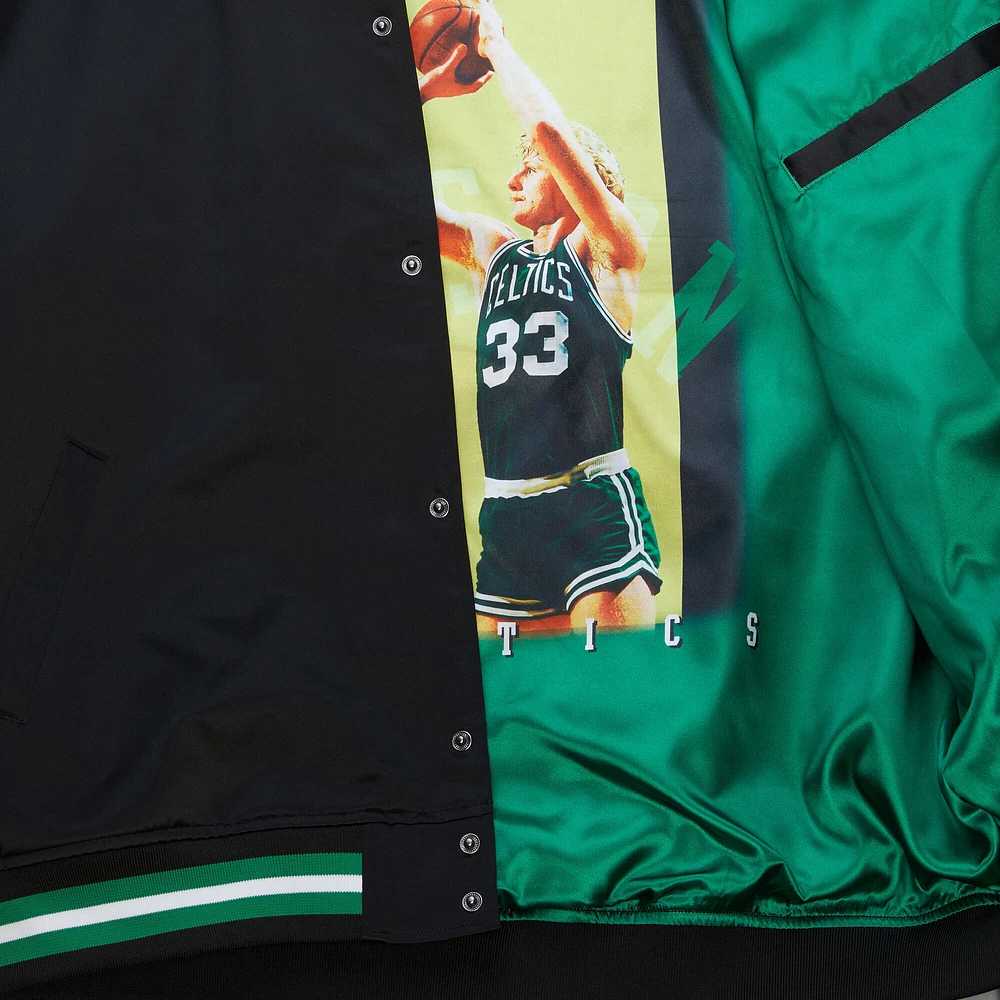 Men's Mitchell & Ness Larry Bird Black Boston Celtics NBA Legends Full-Snap Satin Jacket