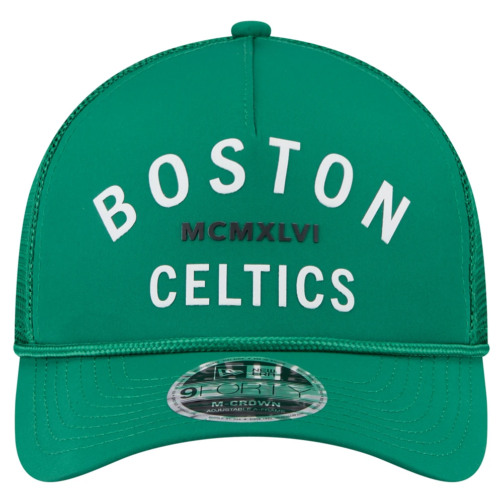 Men's New Era  Kelly Green Boston Celtics Minimalist A-Frame 9FORTY Trucker Hat