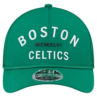 Men's New Era  Kelly Green Boston Celtics Minimalist A-Frame 9FORTY Trucker Hat