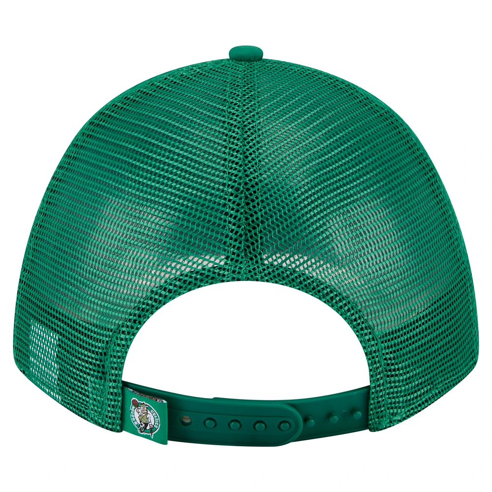 Men's New Era  Kelly Green Boston Celtics Minimalist A-Frame 9FORTY Trucker Hat