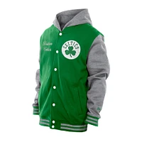Men's New Era  Kelly Green Boston Celtics Throwback Prep Chenille Full-Snap Hooded Varsity Jacket