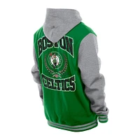 Men's New Era  Kelly Green Boston Celtics Throwback Prep Chenille Full-Snap Hooded Varsity Jacket
