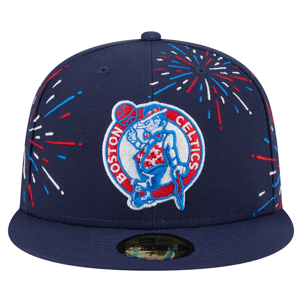 Men's New Era  Navy Boston Celtics Americana Fireworks 59FIFTY Fitted Hat