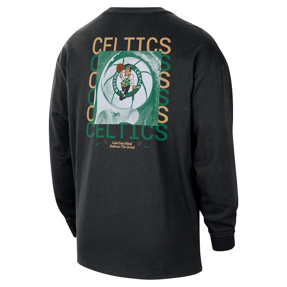 Men's Nike Black Boston Celtics Courtside Oversized Long Sleeve T-Shirt