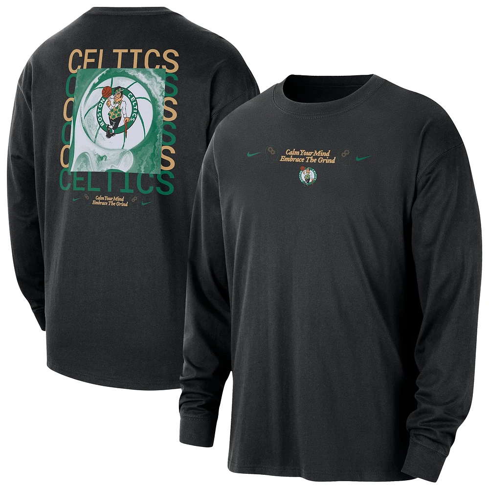 Men's Nike Black Boston Celtics Courtside Oversized Long Sleeve T-Shirt