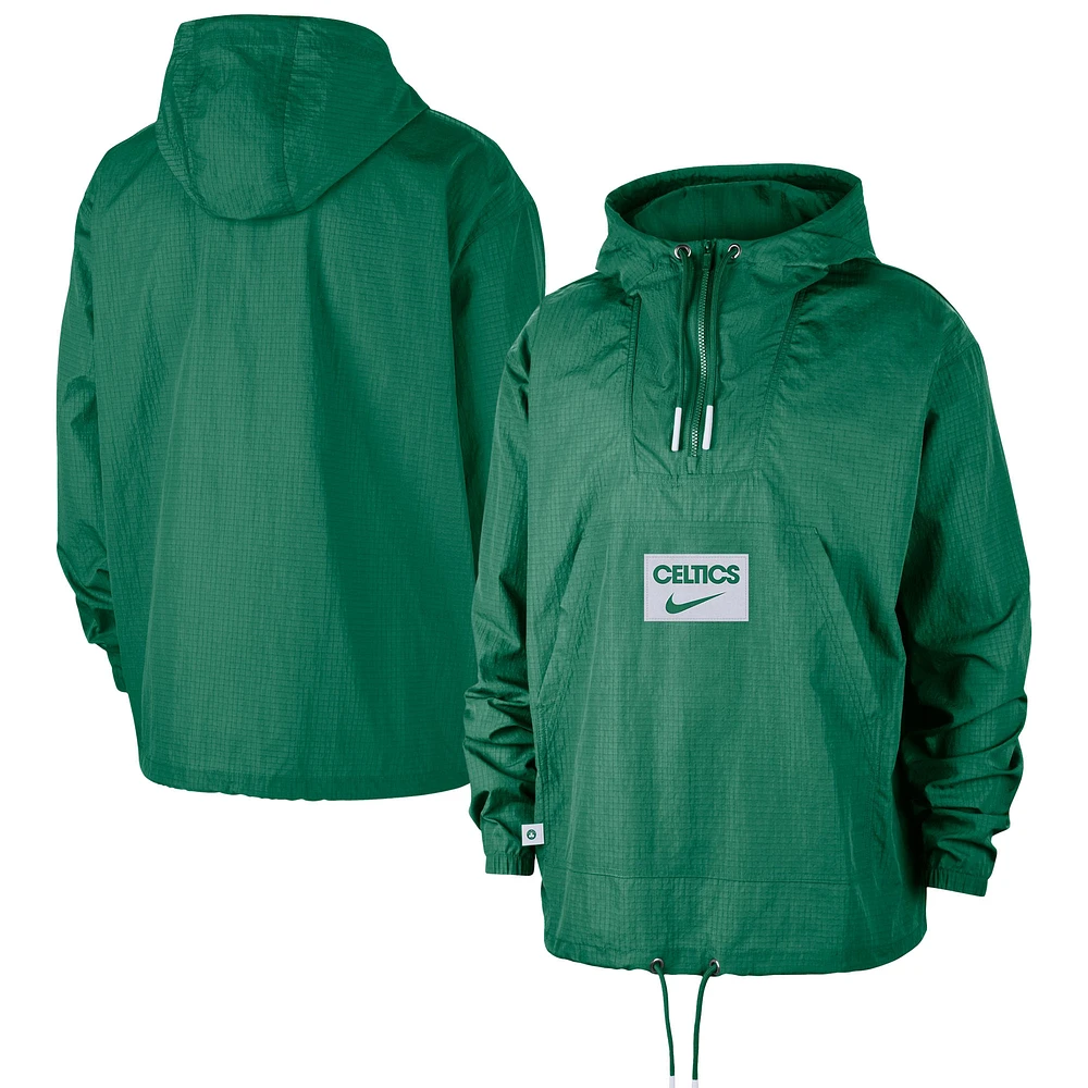 Men's Nike  Green Boston Celtics Courtside Premium Club Anorak Quarter-Zip Hoodie Jacket