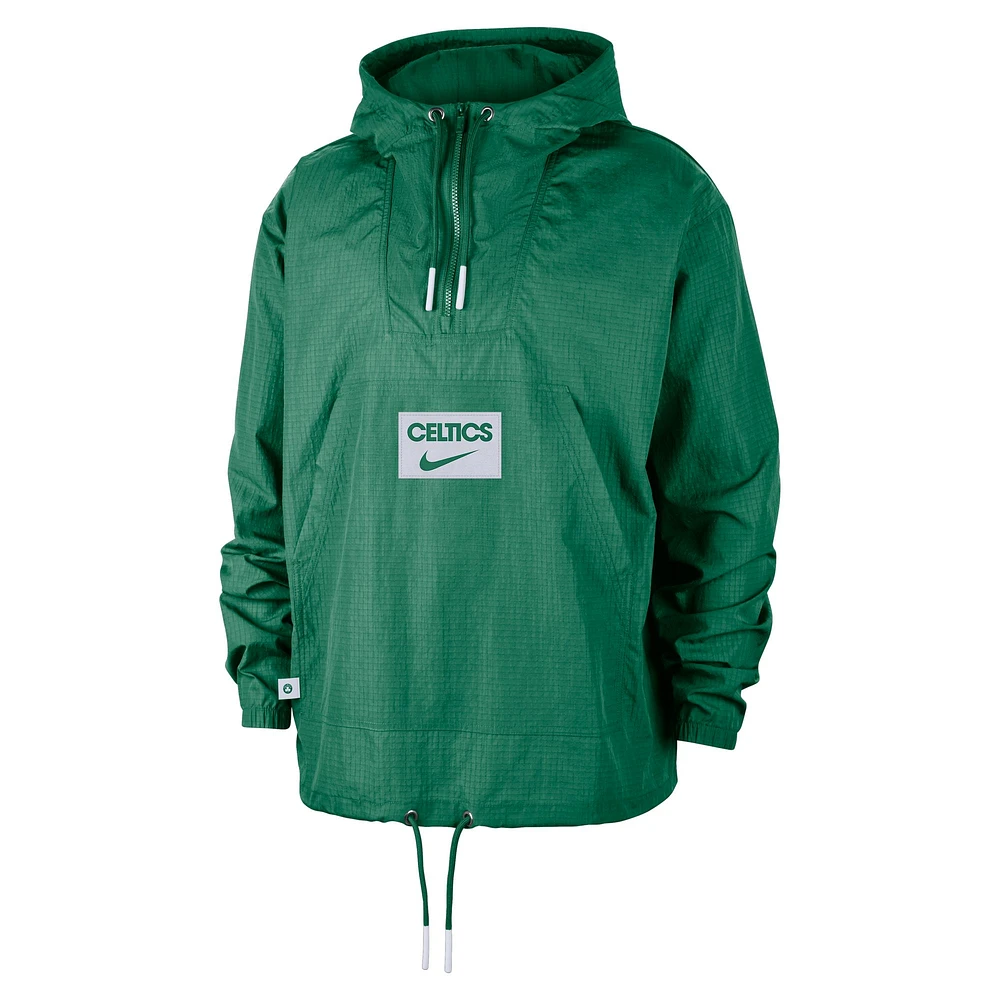 Men's Nike  Green Boston Celtics Courtside Premium Club Anorak Quarter-Zip Hoodie Jacket