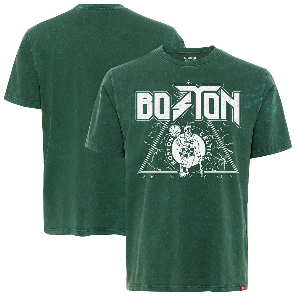 Men's Sportiqe  Green Boston Celtics Distressed Rock & Roll Collection Angus Premium Mineral Wash T-Shirt