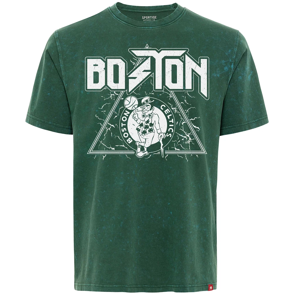 Men's Sportiqe  Green Boston Celtics Distressed Rock & Roll Collection Angus Premium Mineral Wash T-Shirt
