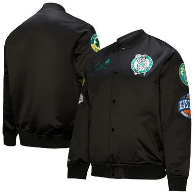 Men's Black Boston Celtics Hardwood Classics Blackout Collection Satin Full-Zip Jacket